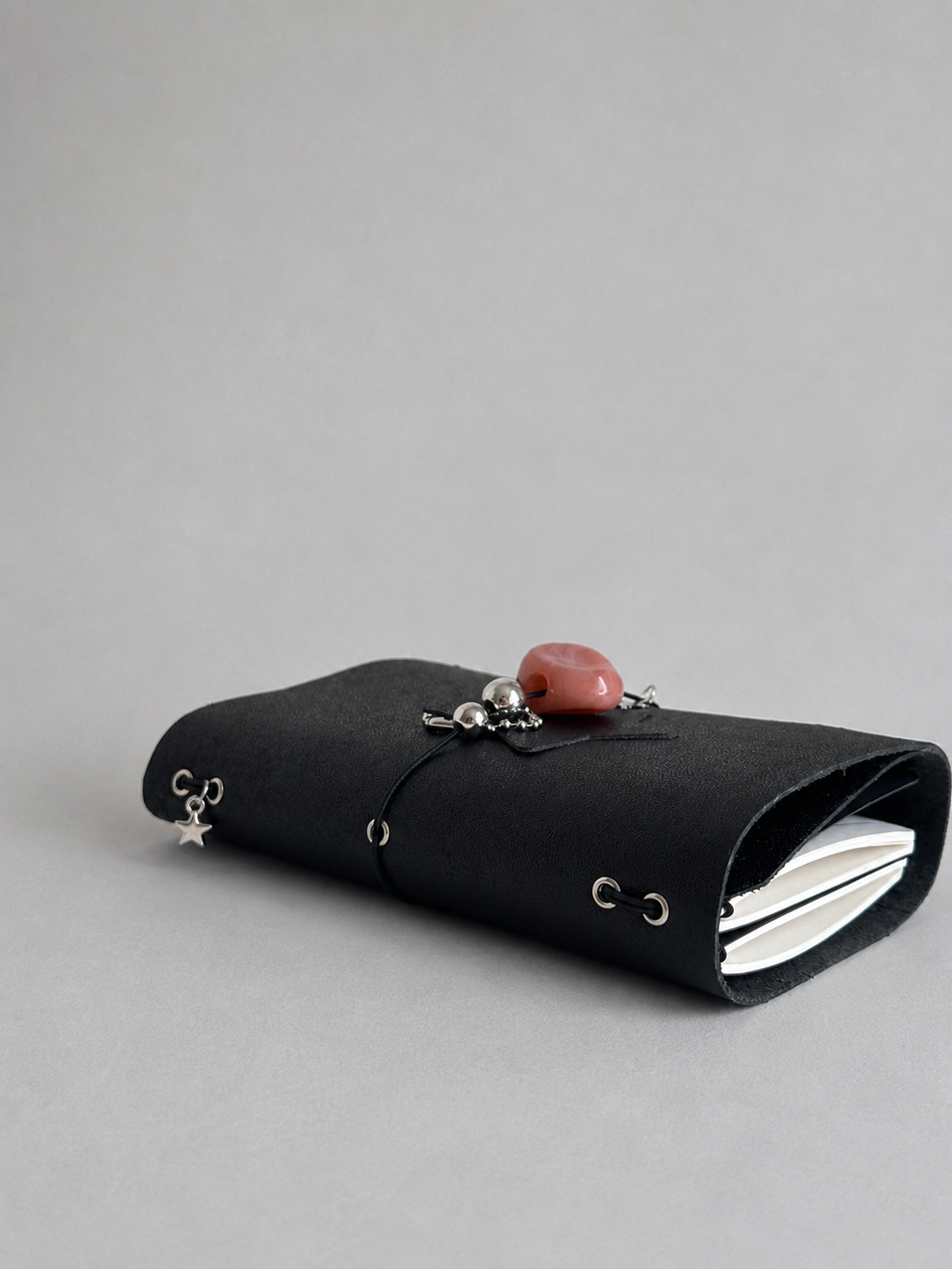 Black Leather Trifold Journal — Pocket