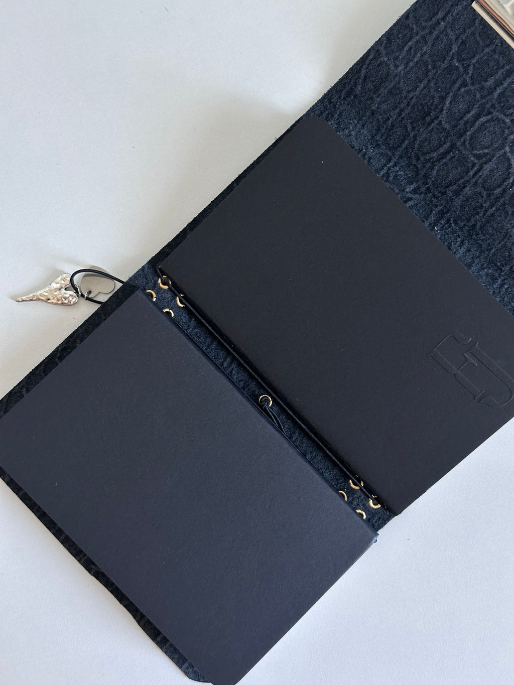 a6 Black Croc genuine cowhide refillable journal cover with inserts