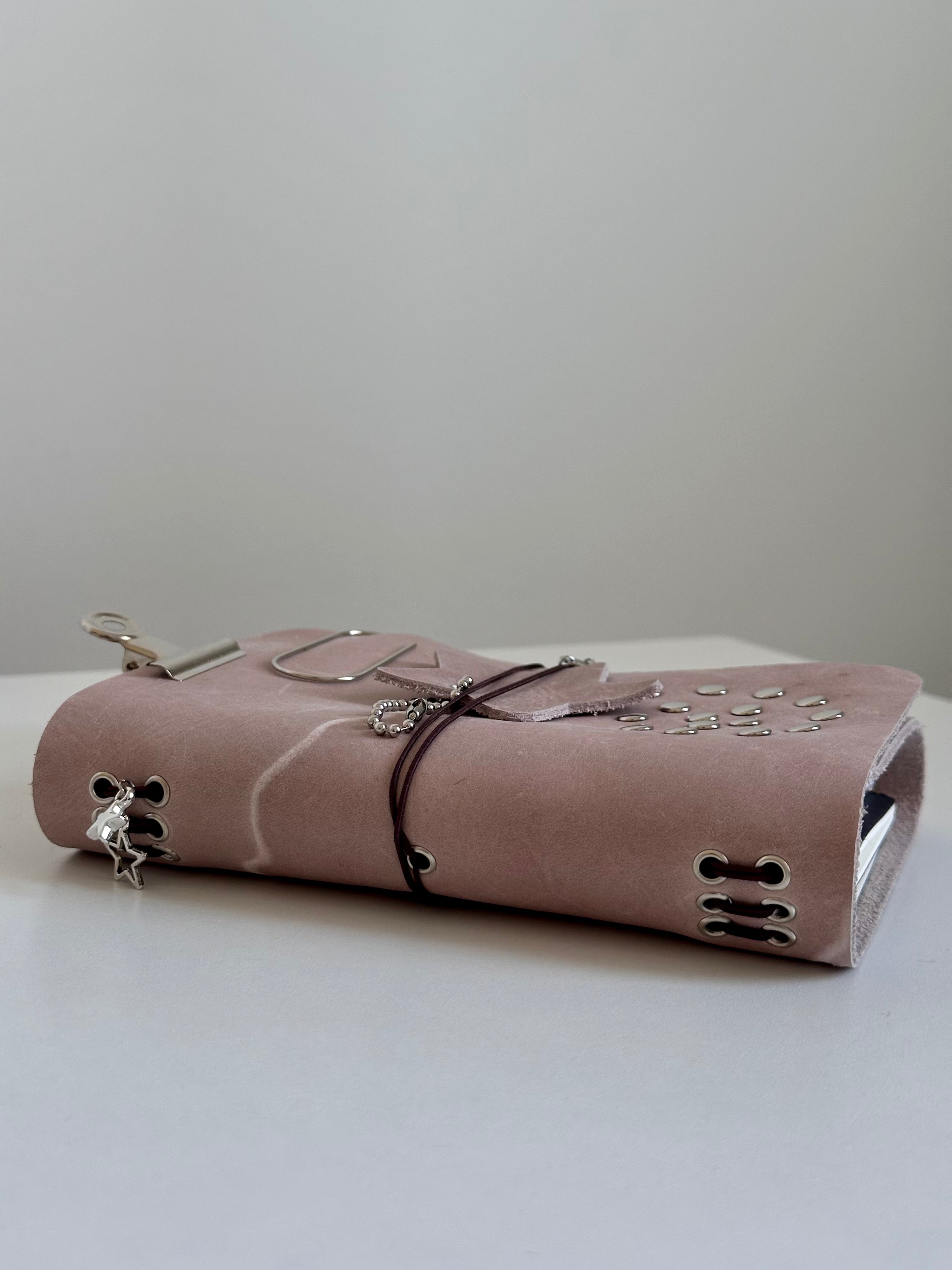 a6 Raw Ivory Studded genuine cowhide refillable journal cover with inserts