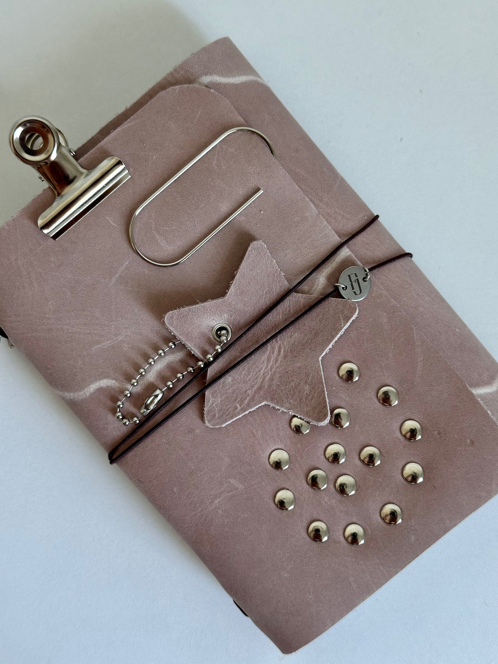 a6 Raw Ivory Studded genuine cowhide refillable journal cover with inserts