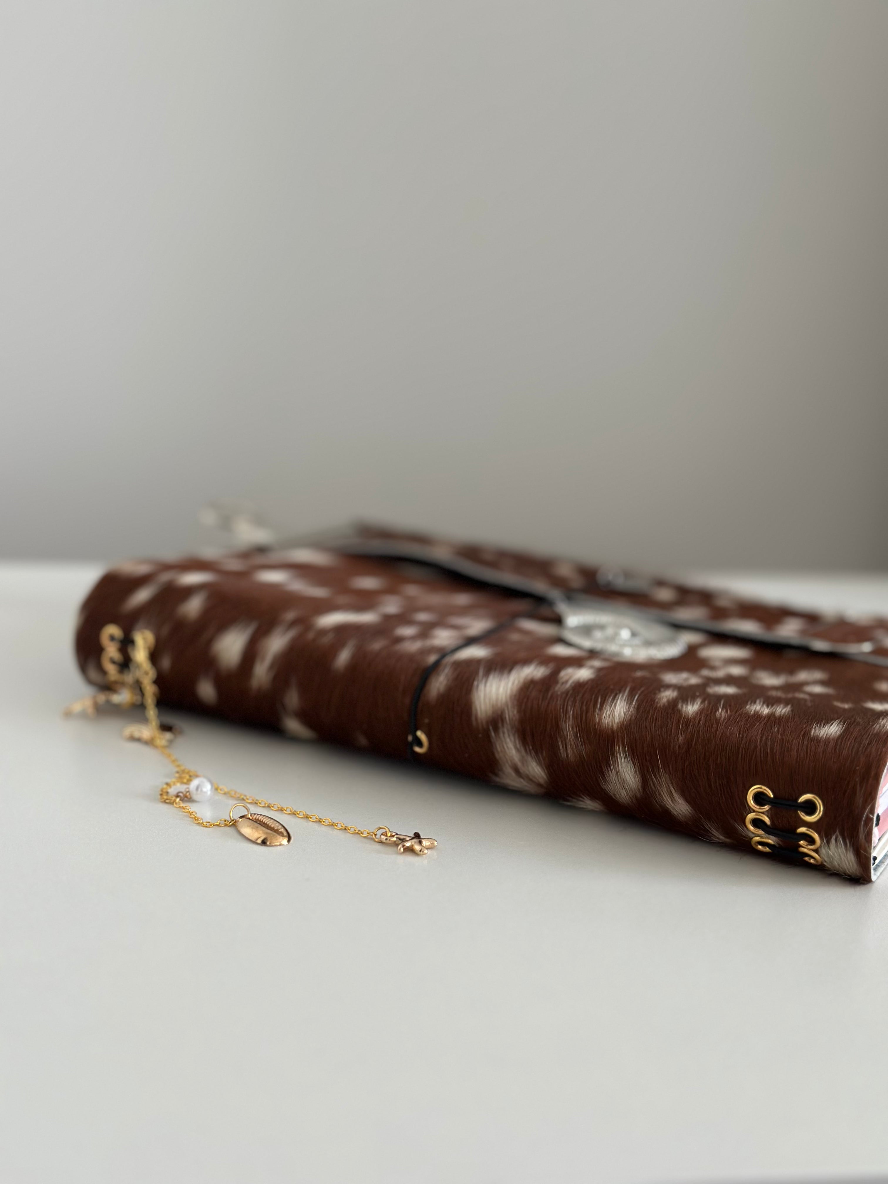 PRE-ORDER a5/a6 bambi print leather refillable journal with secret charm