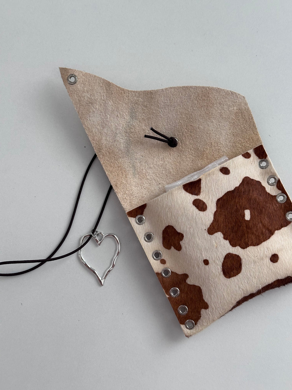 cow print genuine leather small pouch