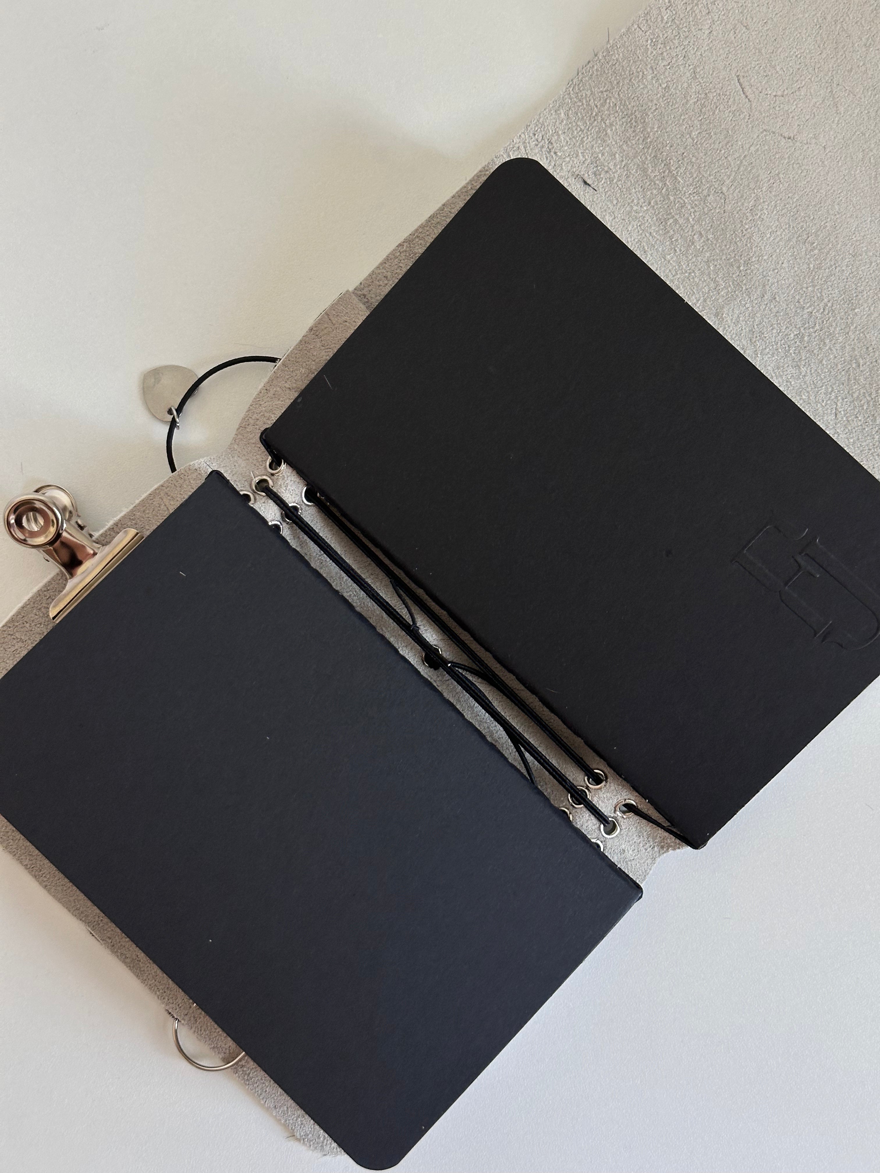a6 Salt & Pepper genuine cowhide refillable journal cover with inserts