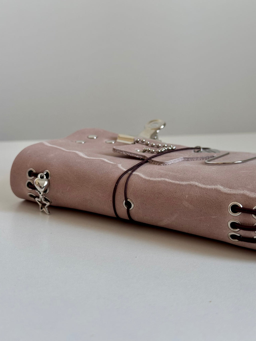 a6 Raw Ivory Studded genuine cowhide refillable journal cover with inserts