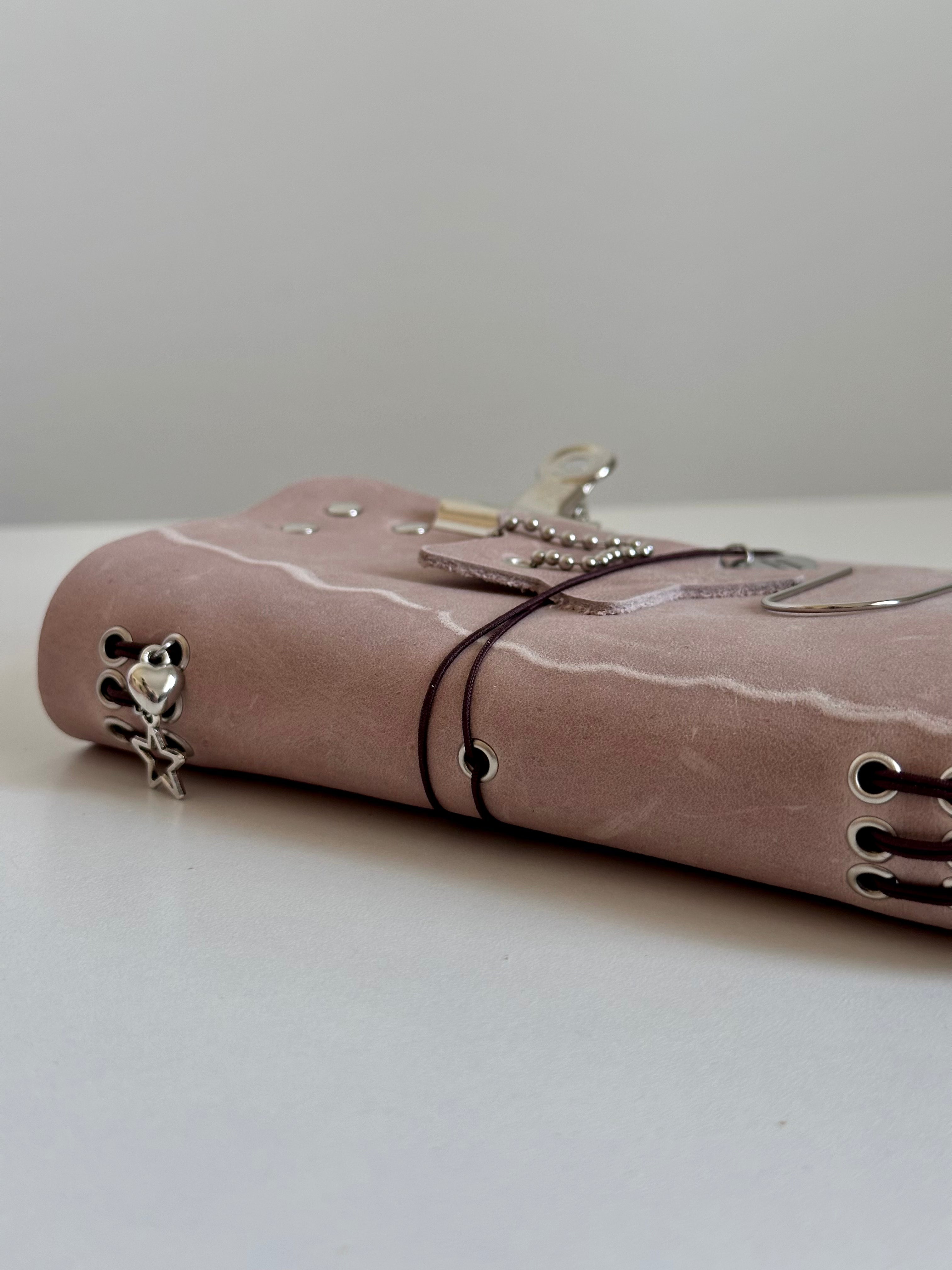 a6 Raw Ivory Studded genuine cowhide refillable journal cover with inserts