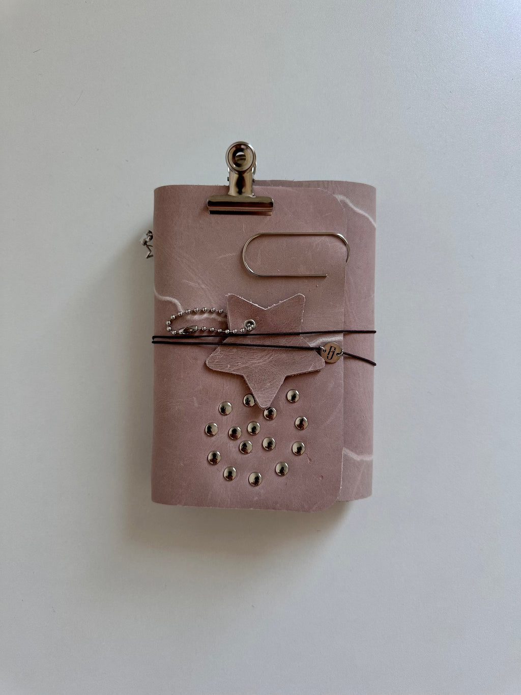 a6 Raw Ivory Studded genuine cowhide refillable journal cover with inserts