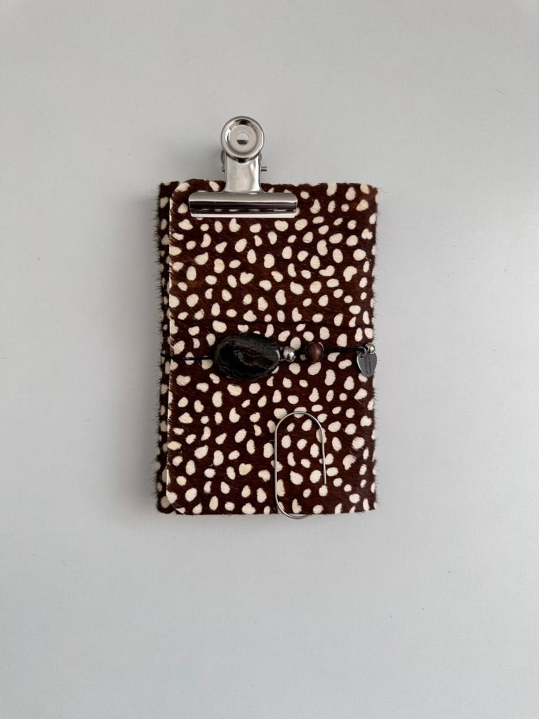 PRE-ORDER a5/a6 dotted bambi print leather refillable journal with secret charm