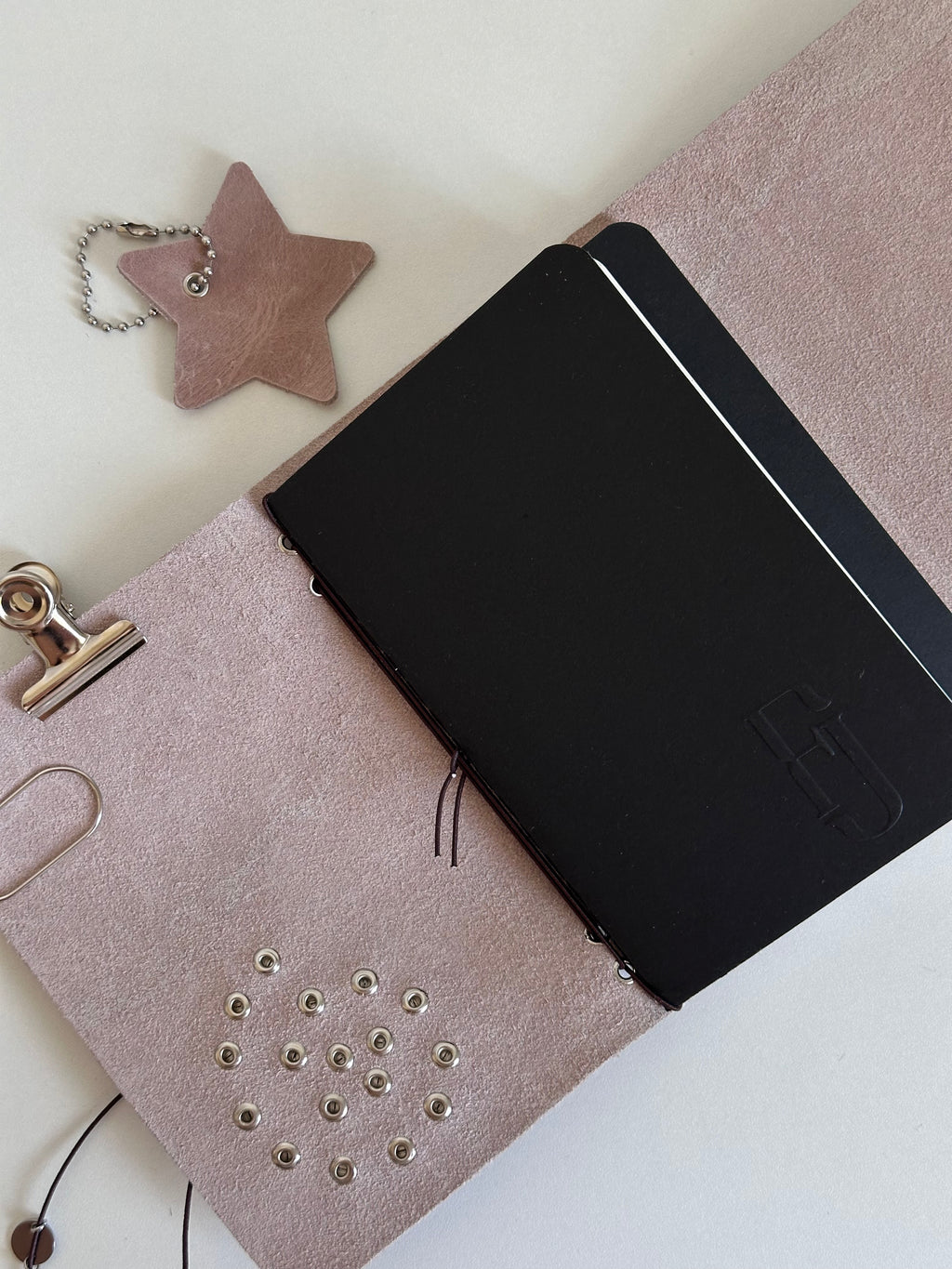 a6 Raw Ivory Studded genuine cowhide refillable journal cover with inserts