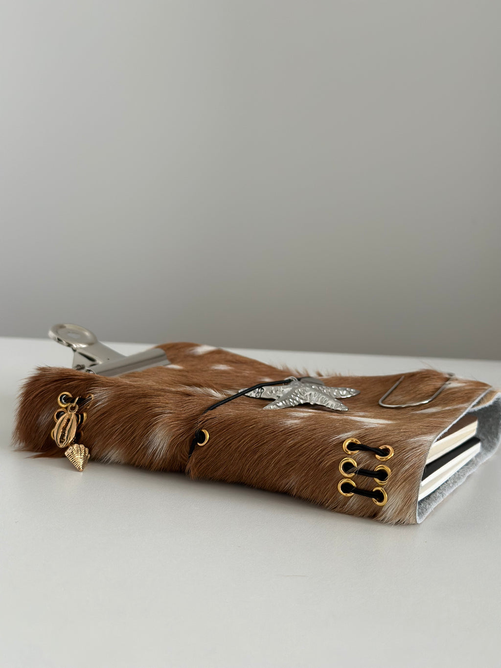 PRE-ORDER a5/a6 bambi print leather refillable journal with secret charm