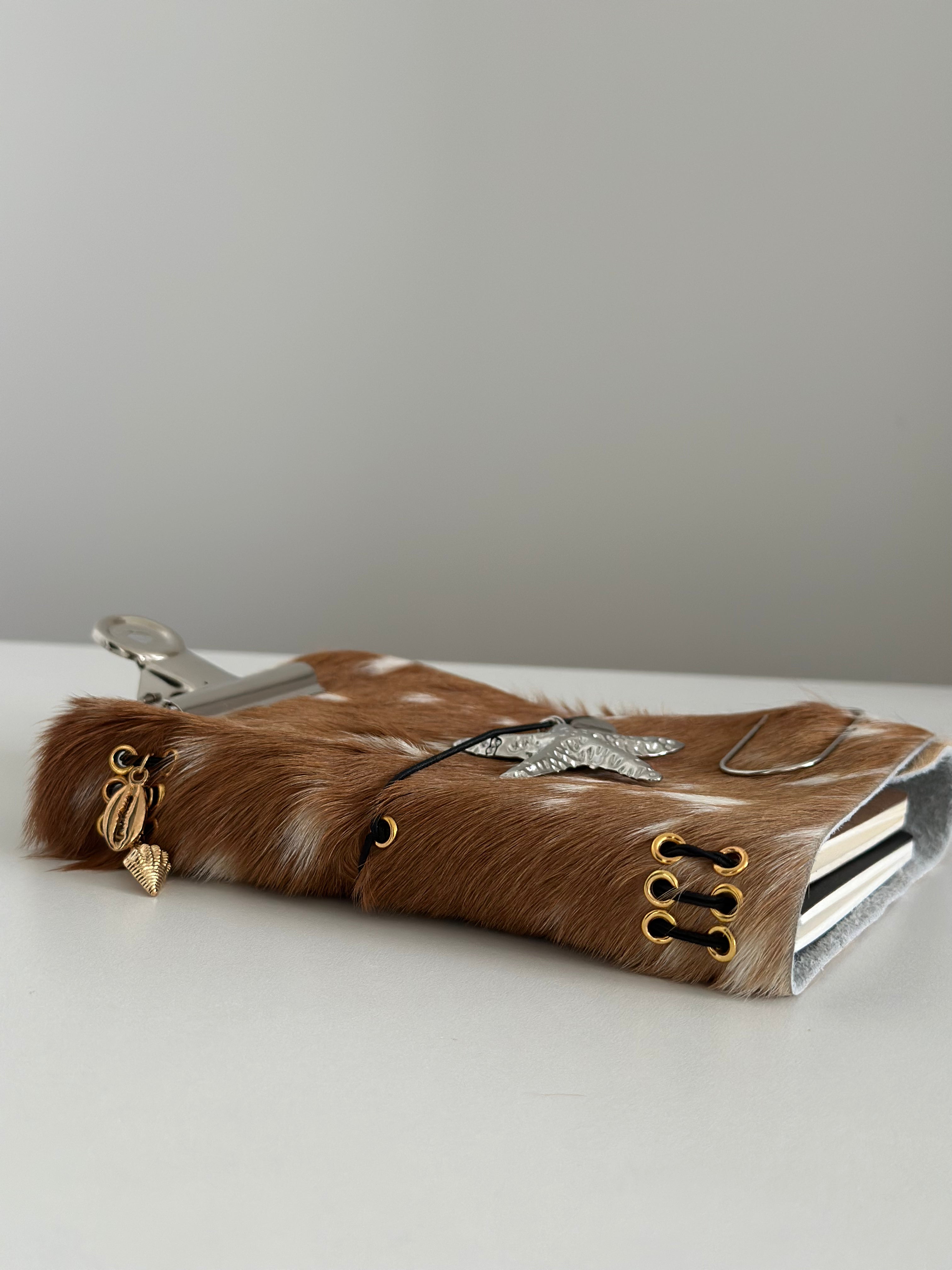PRE-ORDER a5/a6 bambi print leather refillable journal with secret charm
