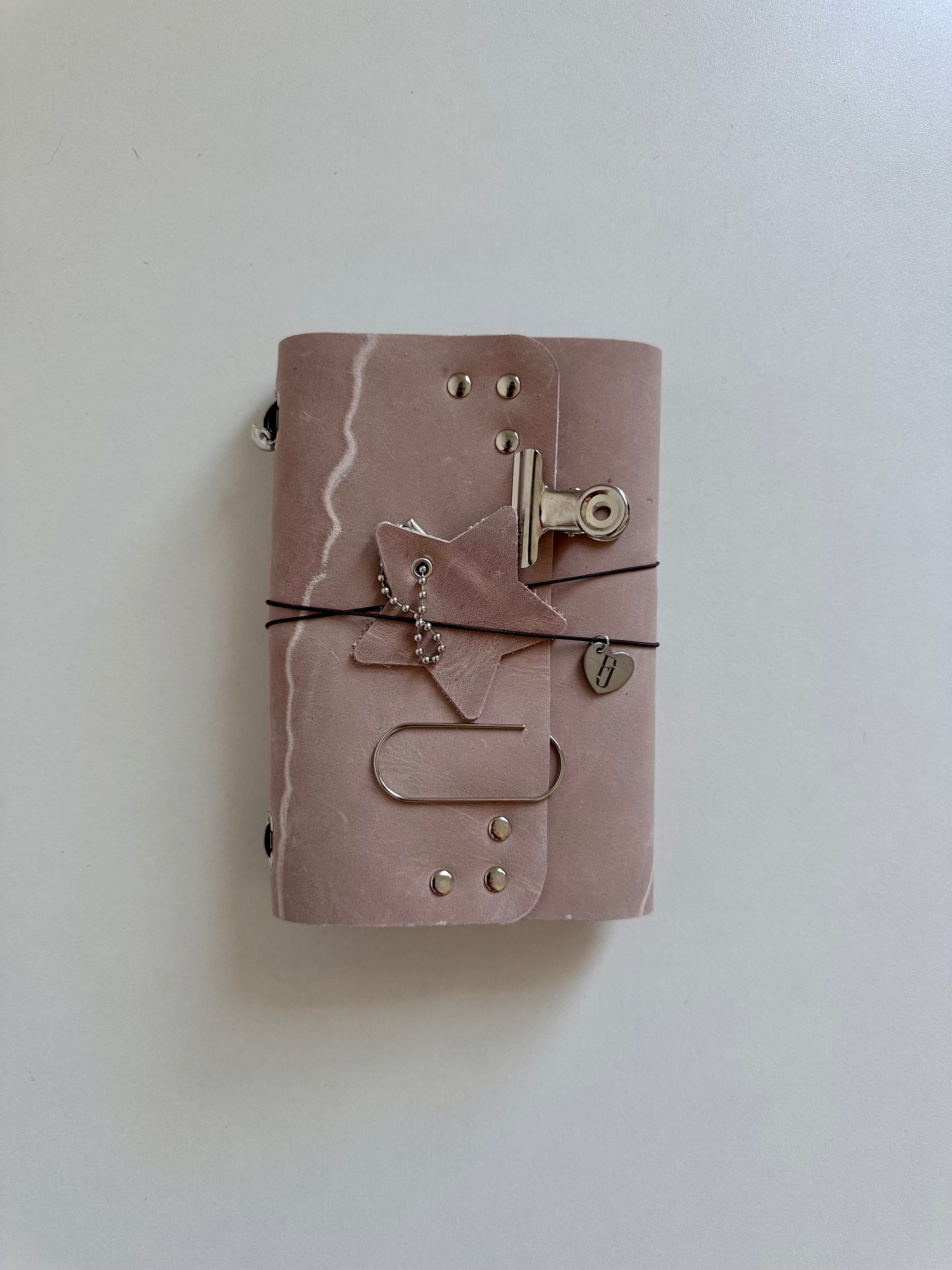 a6 Raw Ivory Studded genuine cowhide refillable journal cover with inserts