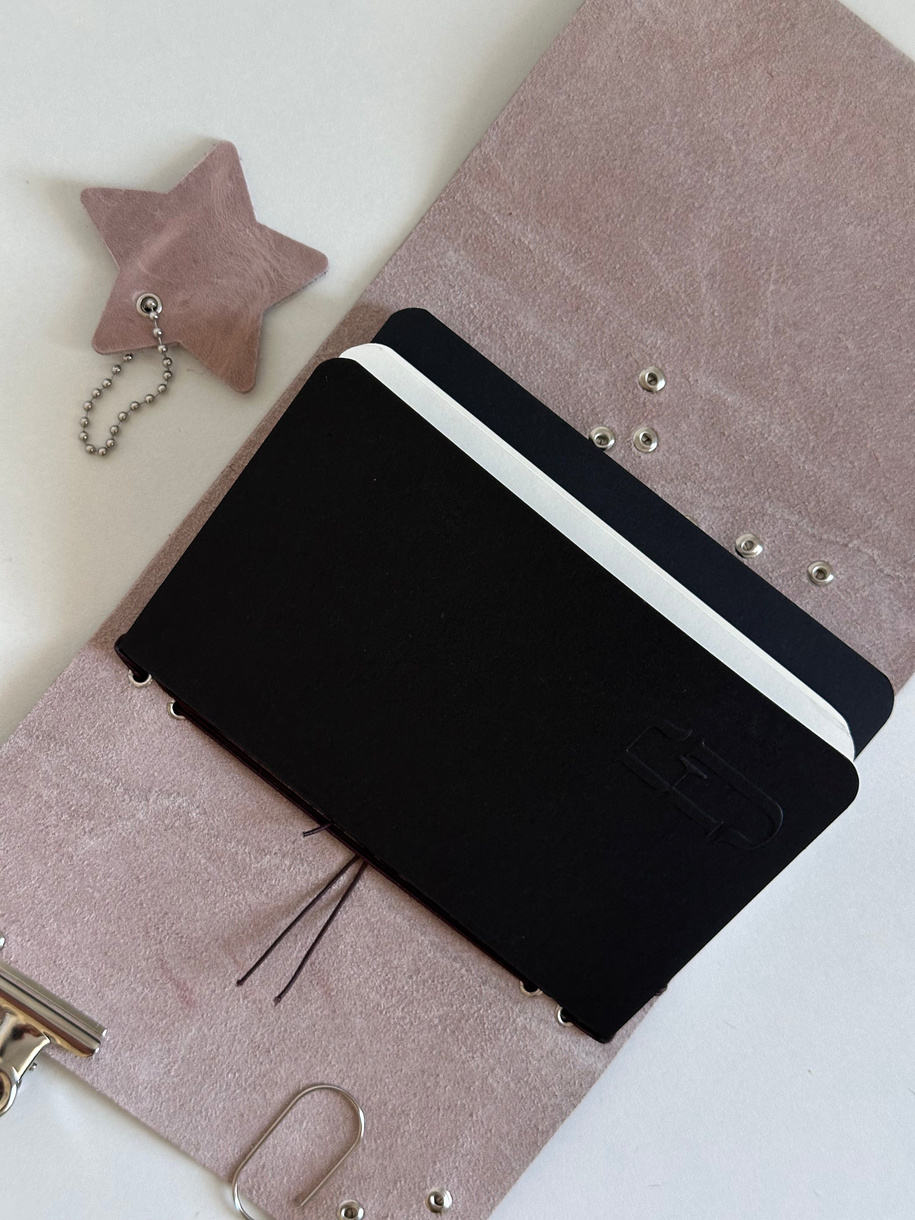 a6 Raw Ivory Studded genuine cowhide refillable journal cover with inserts