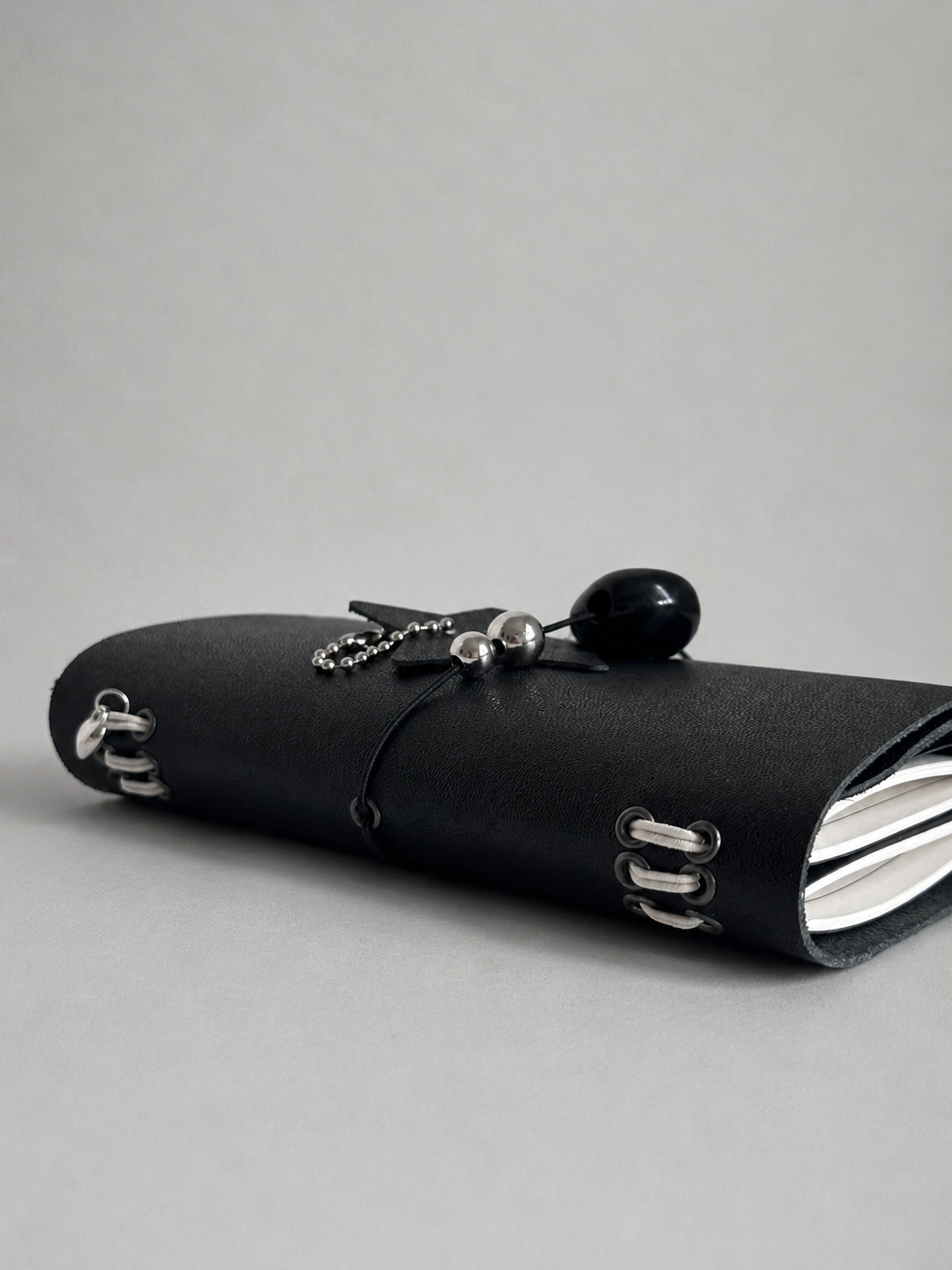 Black Leather Trifold Journal — Pocket