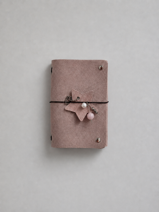 Suede Raw Pink Leather Journal — Pocket
