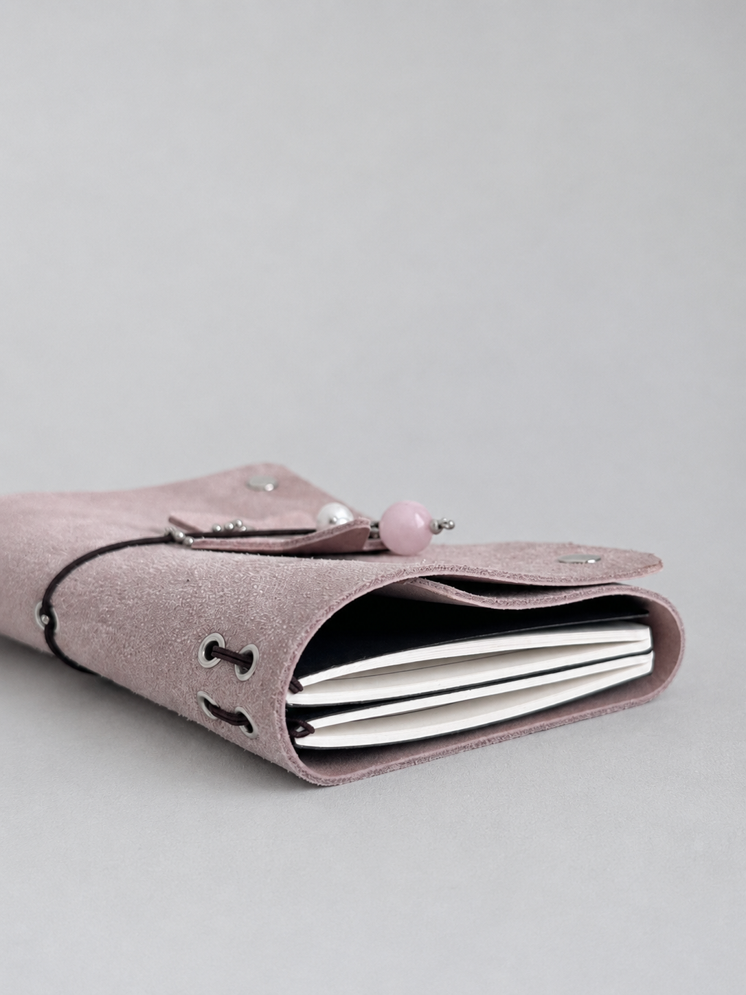 Suede Raw Pink Leather Journal — Pocket