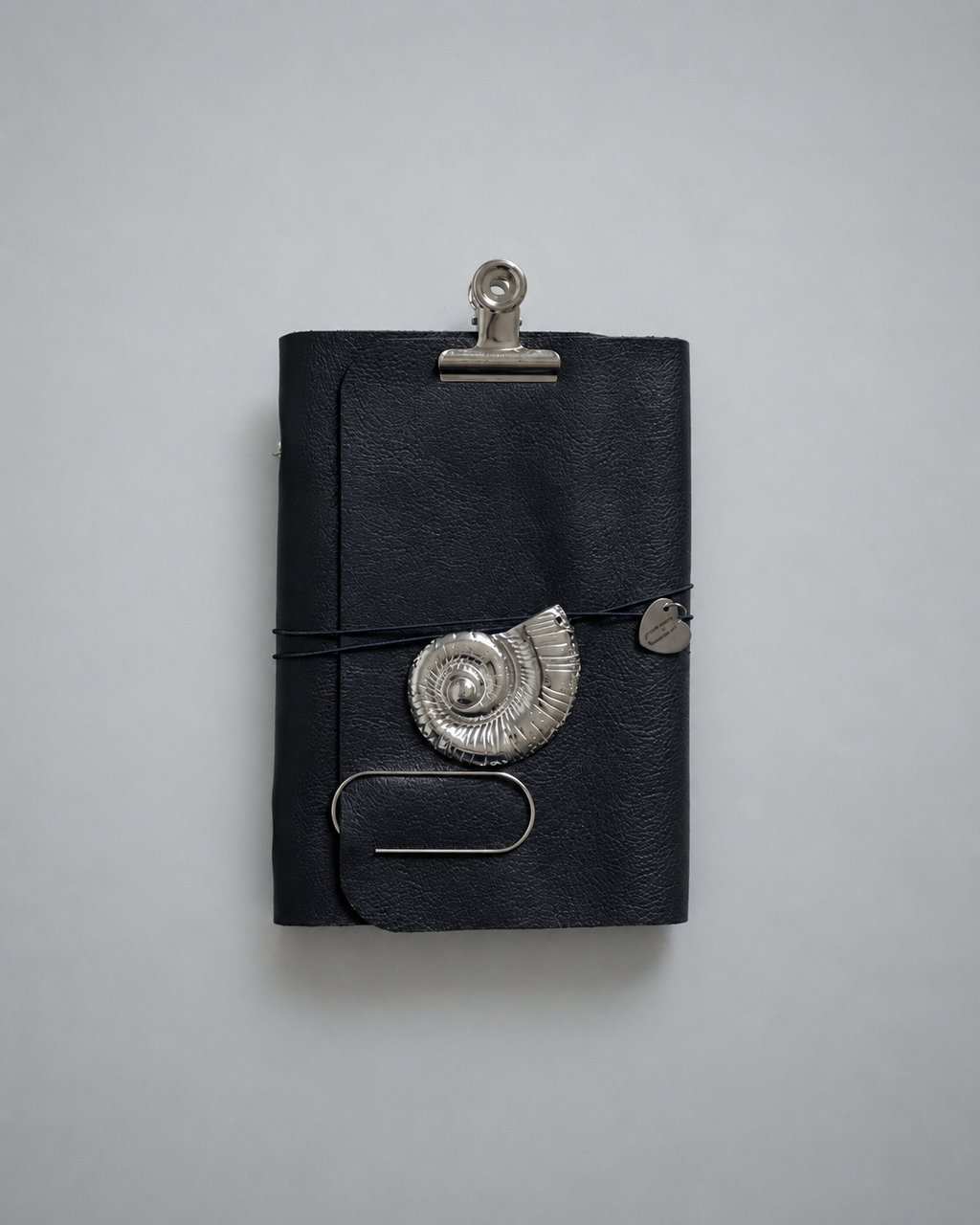 Soft Leather Journal with Sculptural Metal Object — Classic | A6 — Navy