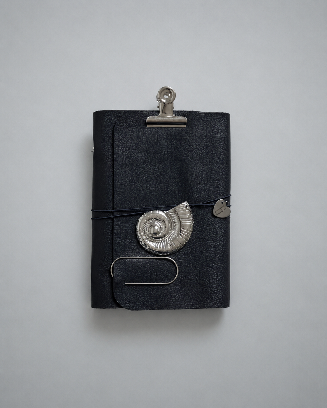 Soft Leather Journal with Sculptural Metal Object — Classic | A6 — Navy