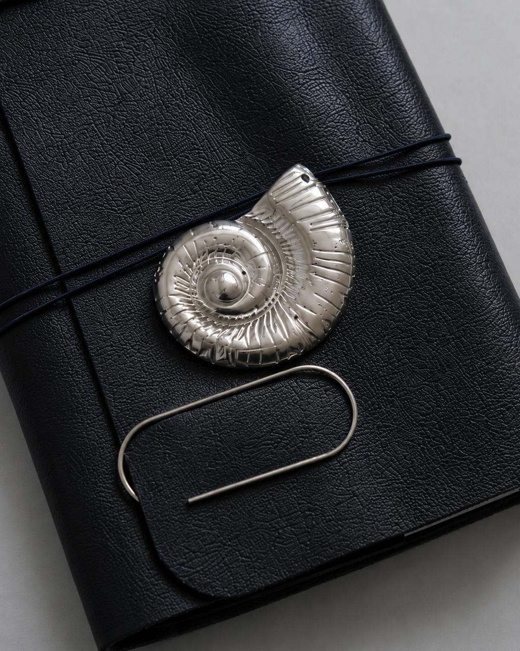Soft Leather Journal with Sculptural Metal Object — Classic | A6 — Navy