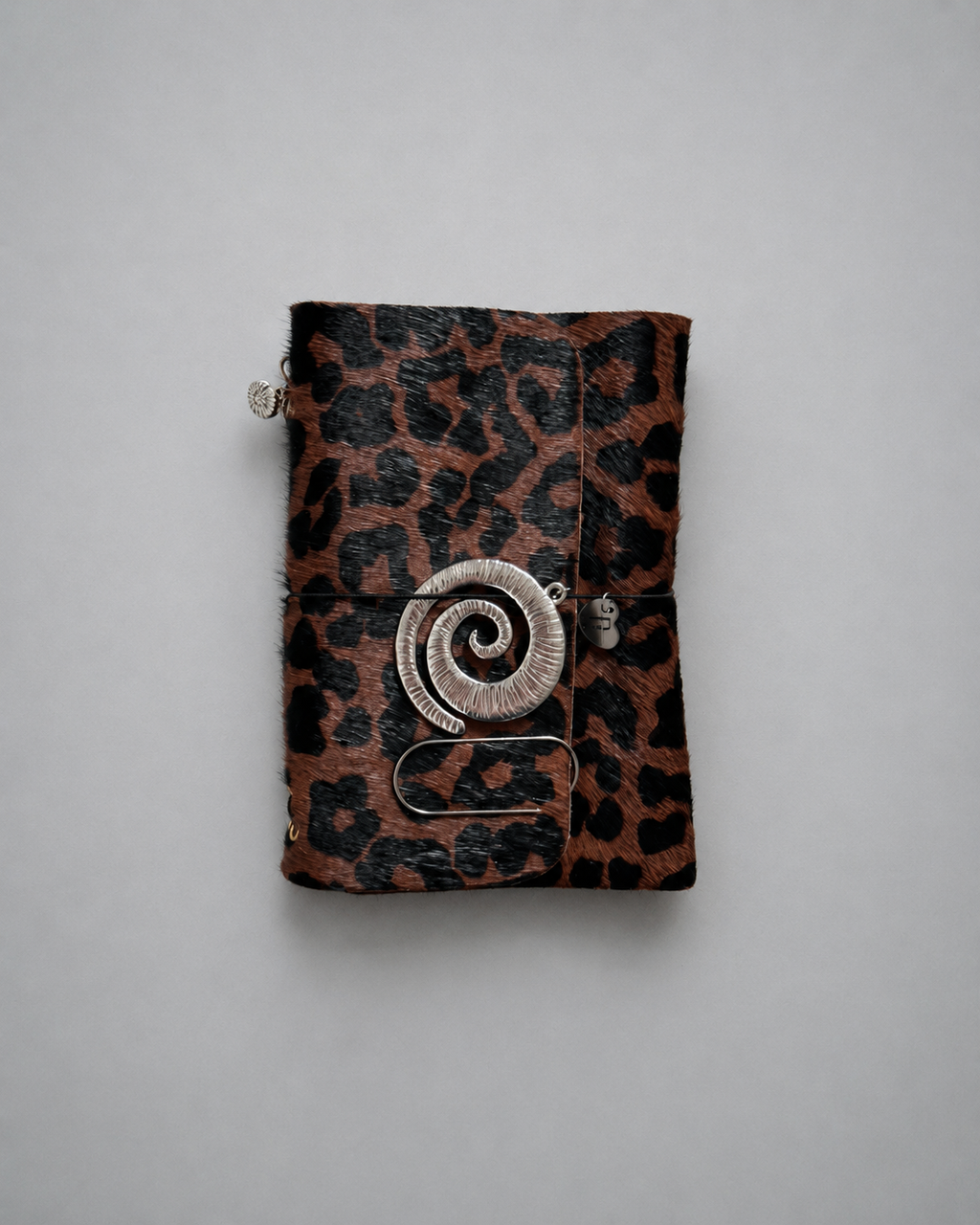Hair-On Leopard Hide Journal with Sculptural Metal Object — Classic | A6