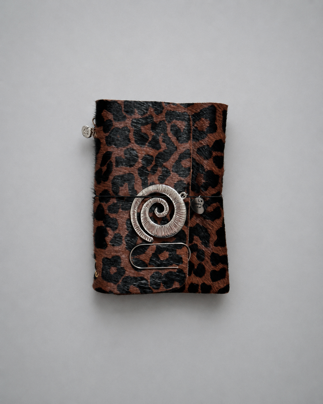 Hair-On Leopard Hide Journal with Sculptural Metal Object — Classic | A6