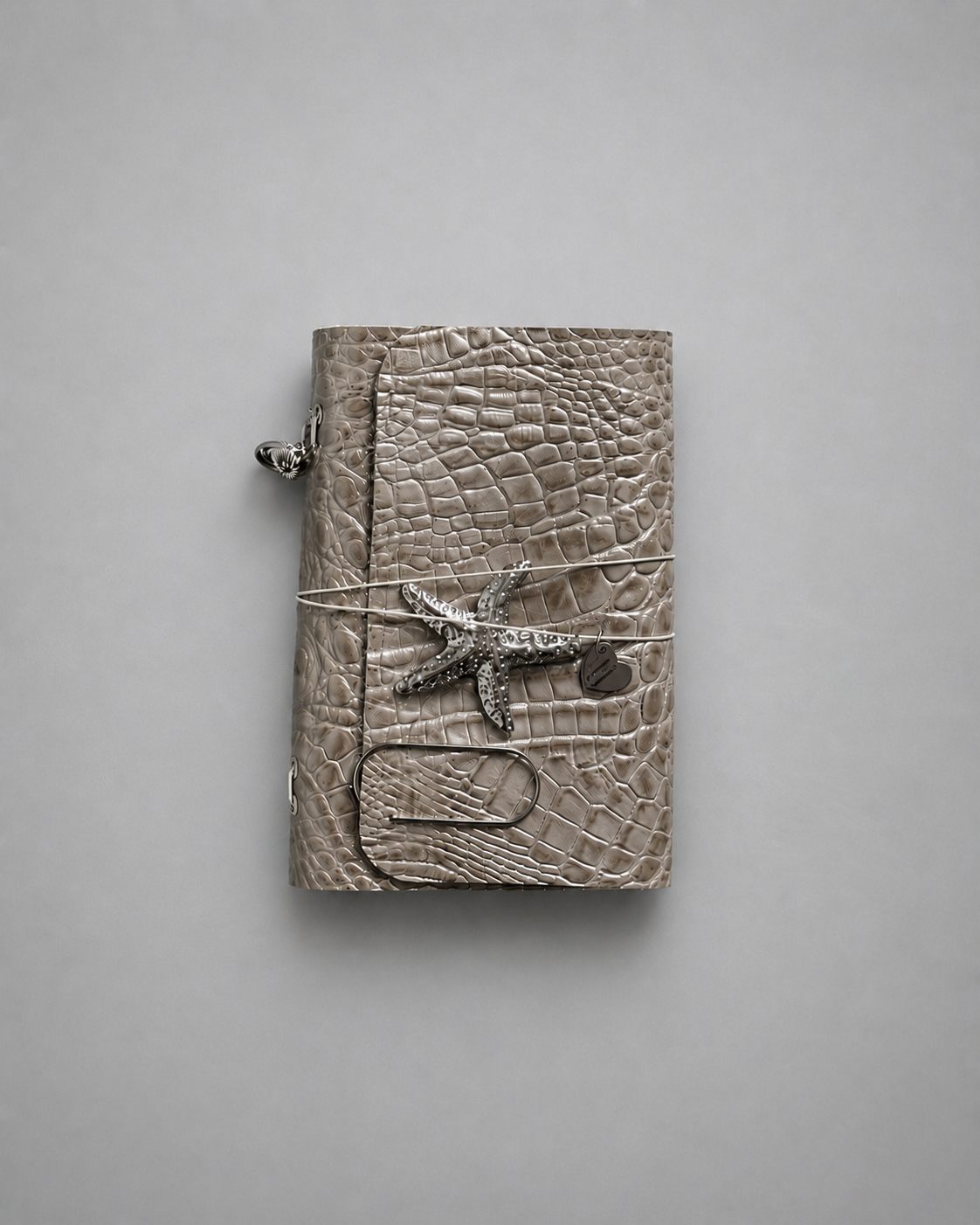 Silver Croc Leather Journal with Sculptural Metal Object — Classic | A6