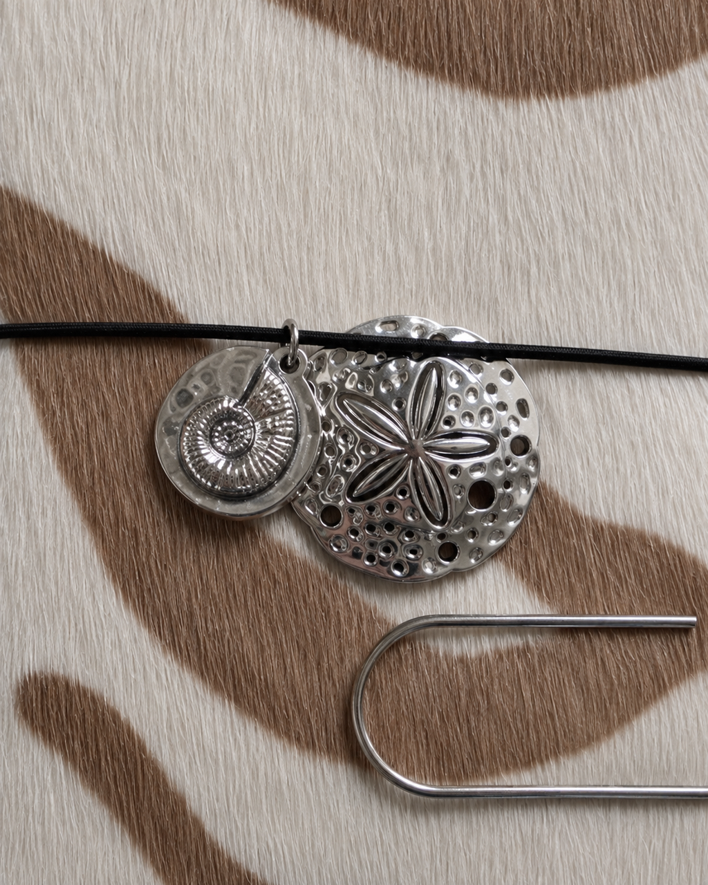 Hair-On White Tiger Hide Journal with Sculptural Metal Object — Classic | A6