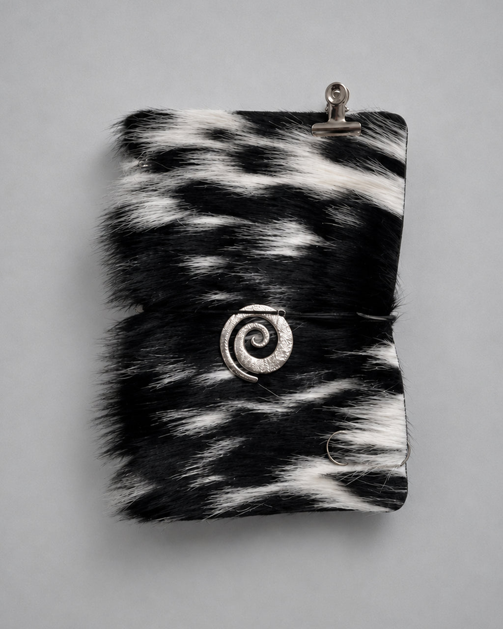 Hair-On Salt & Pepper Hide Journal with Sculptural Metal Object — ARCHIVE | A5
