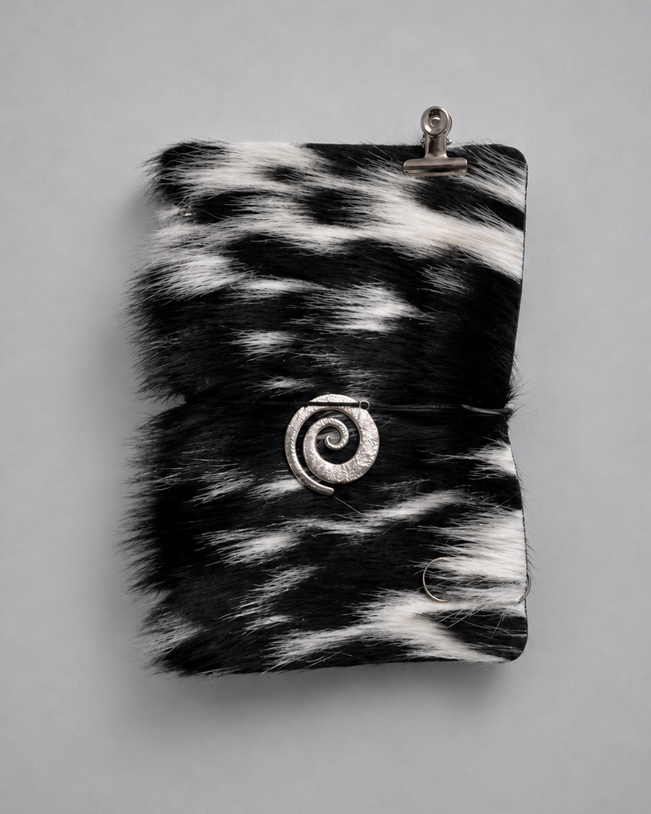 Hair-On Salt & Pepper Hide Journal with Sculptural Metal Object — ARCHIVE | A5