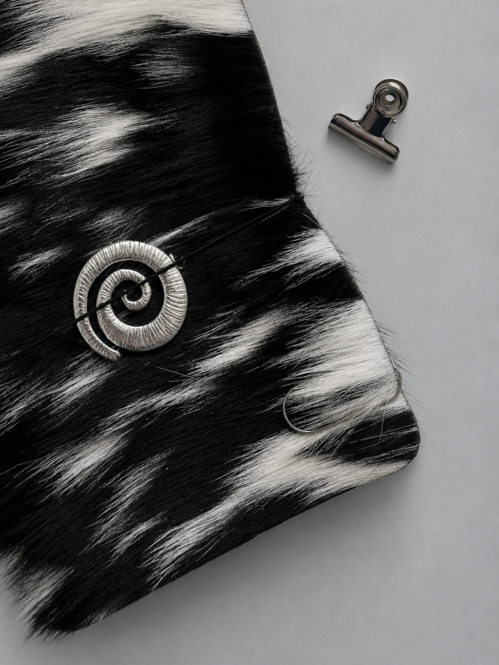 Hair-On Salt & Pepper Hide Journal with Sculptural Metal Object — ARCHIVE | A5
