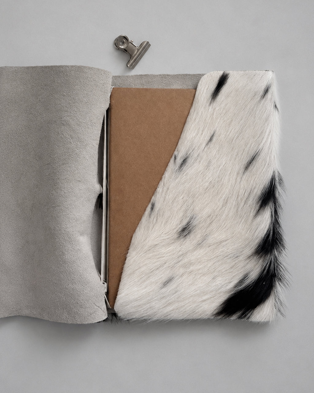 Hair-On Salt & Pepper Hide Journal with Sculptural Metal Object — ARCHIVE | A5