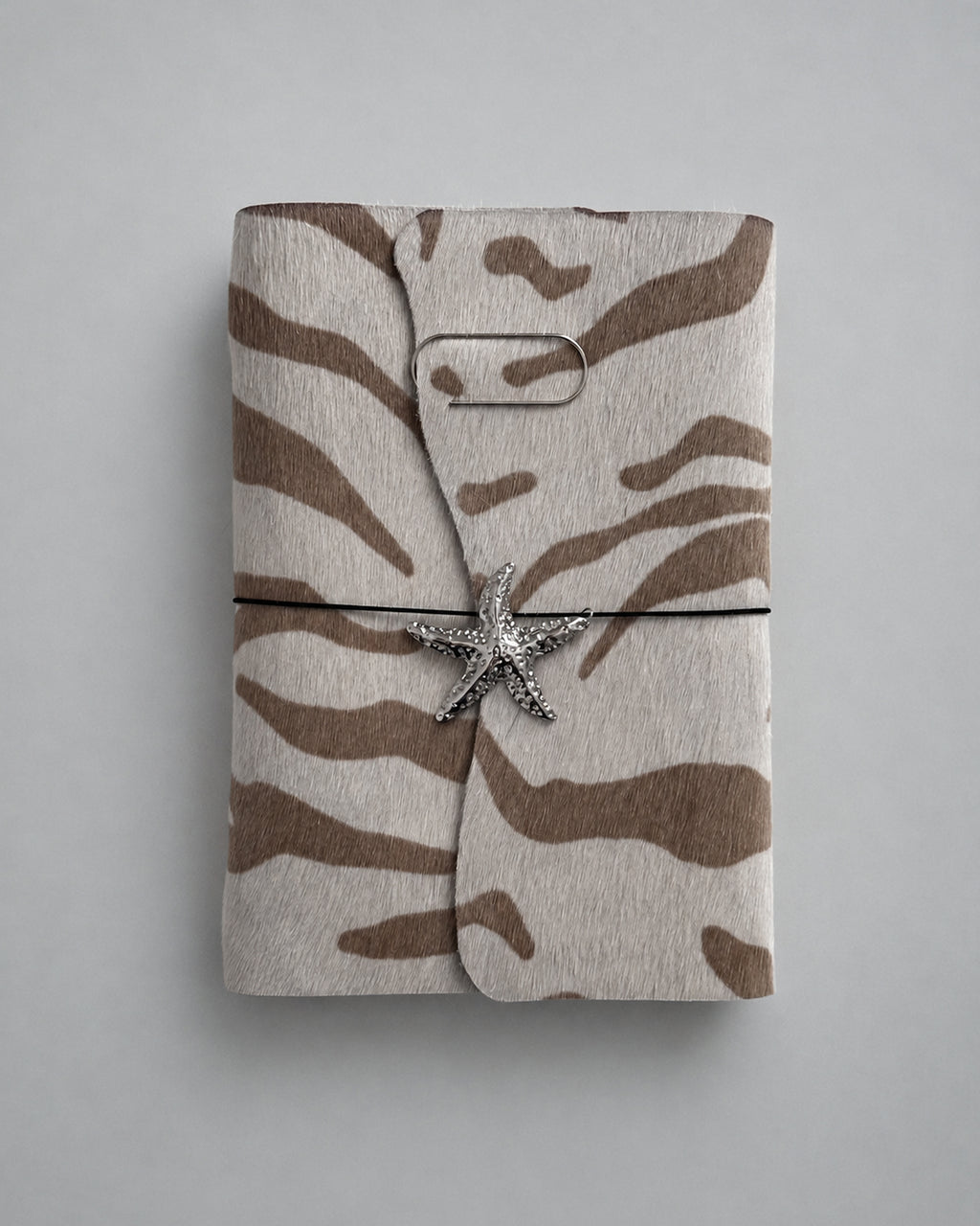 Hair-On White Tiger Hide Journal with Sculptural Metal Object — ARCHIVE | A5