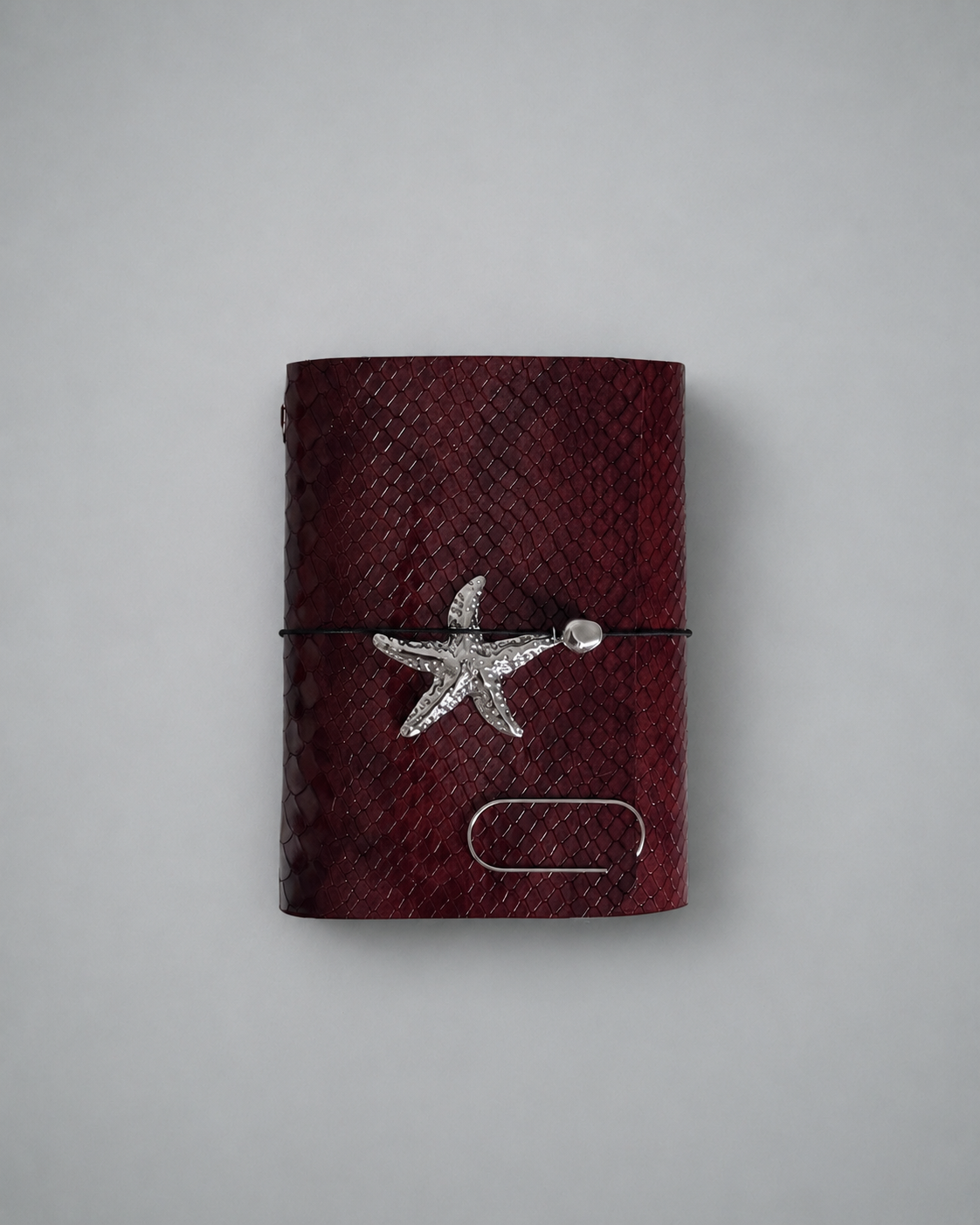 Red Snake Leather Journal with Sculptural Metal Object — Classic | A6