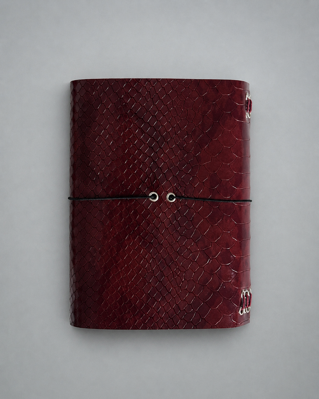 Red Snake Leather Journal with Sculptural Metal Object — Classic | A6