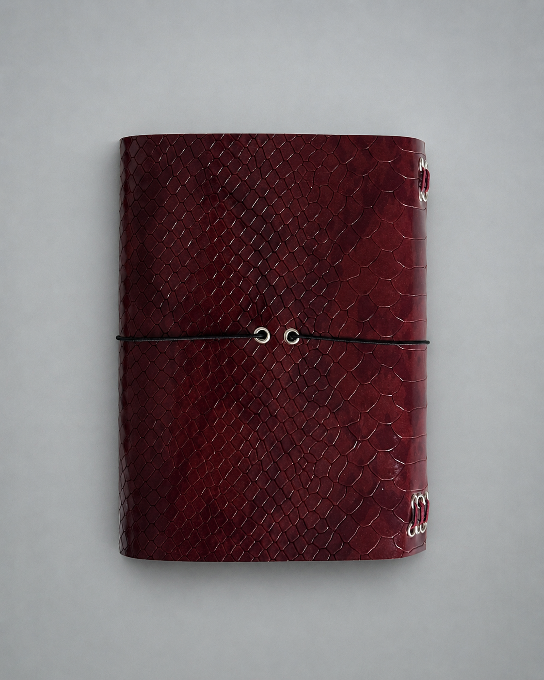 Red Snake Leather Journal with Sculptural Metal Object — Classic | A6