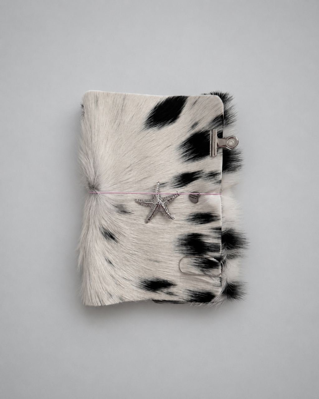 Hair-On Salt & Pepper Hide Journal with Sculptural Metal Object — ARCHIVE | A5