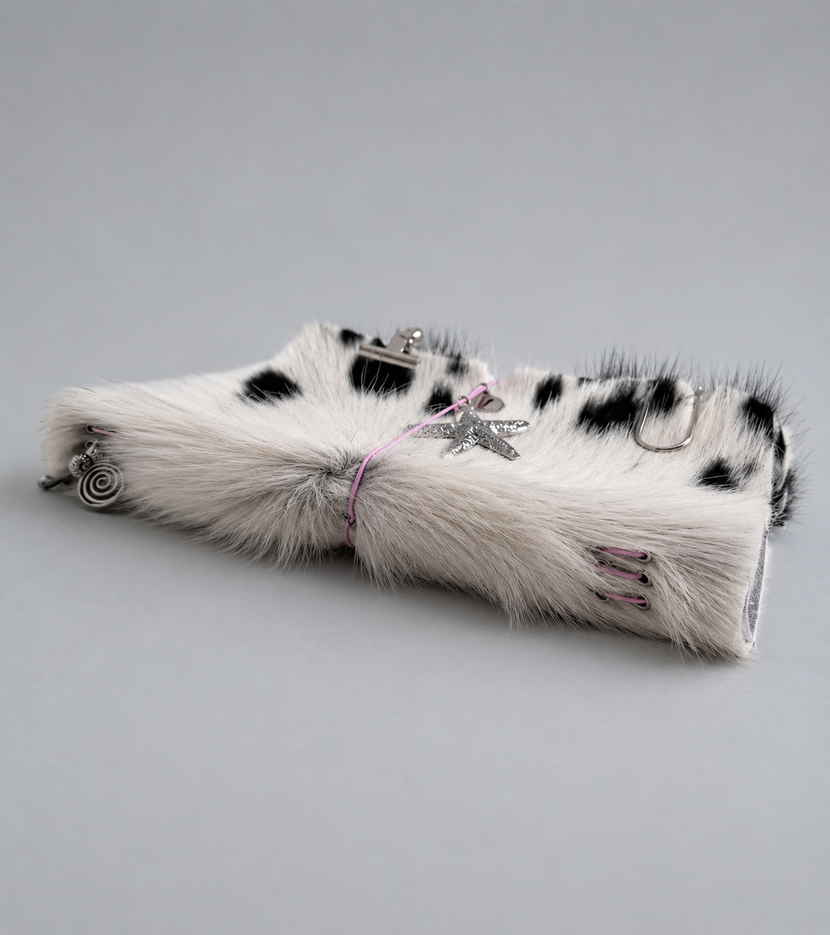 Hair-On Salt & Pepper Hide Journal with Sculptural Metal Object — ARCHIVE | A5