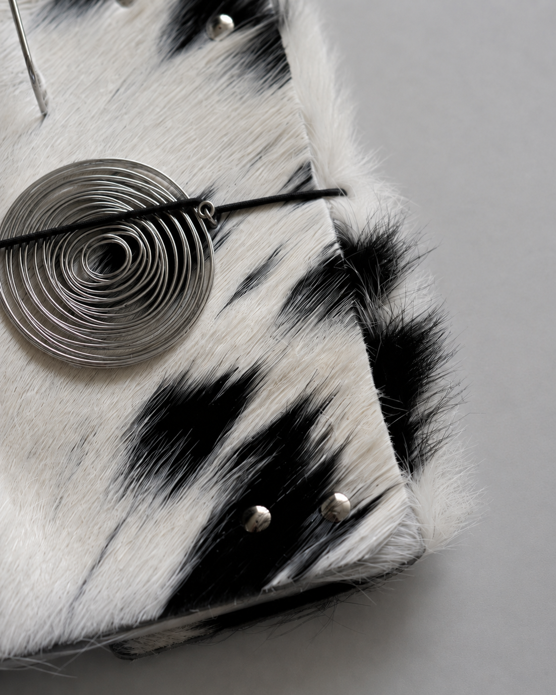 Hair-On Salt & Pepper Hide Journal with Sculptural Metal Object — Classic | A6