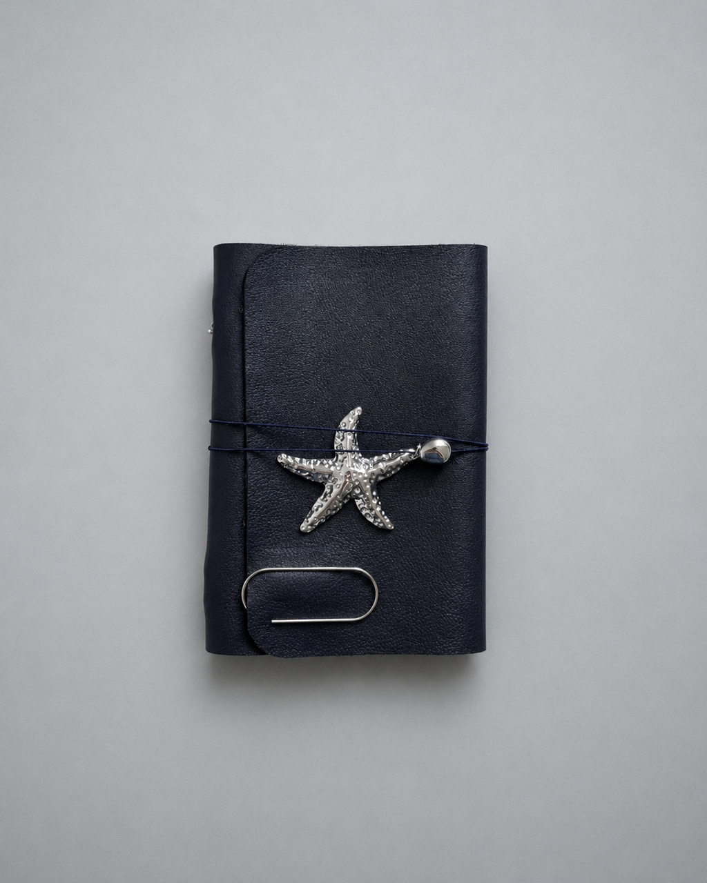 Soft Leather Journal with Sculptural Metal Object — Classic | A6 — Navy