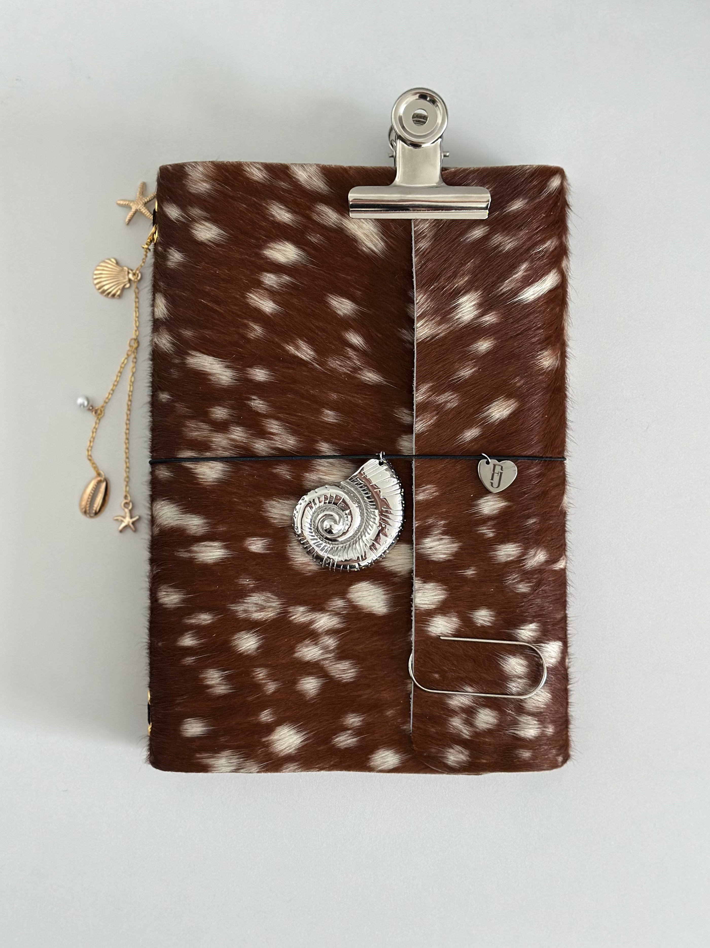 PRE-ORDER a5/a6 bambi print leather refillable journal with secret charm