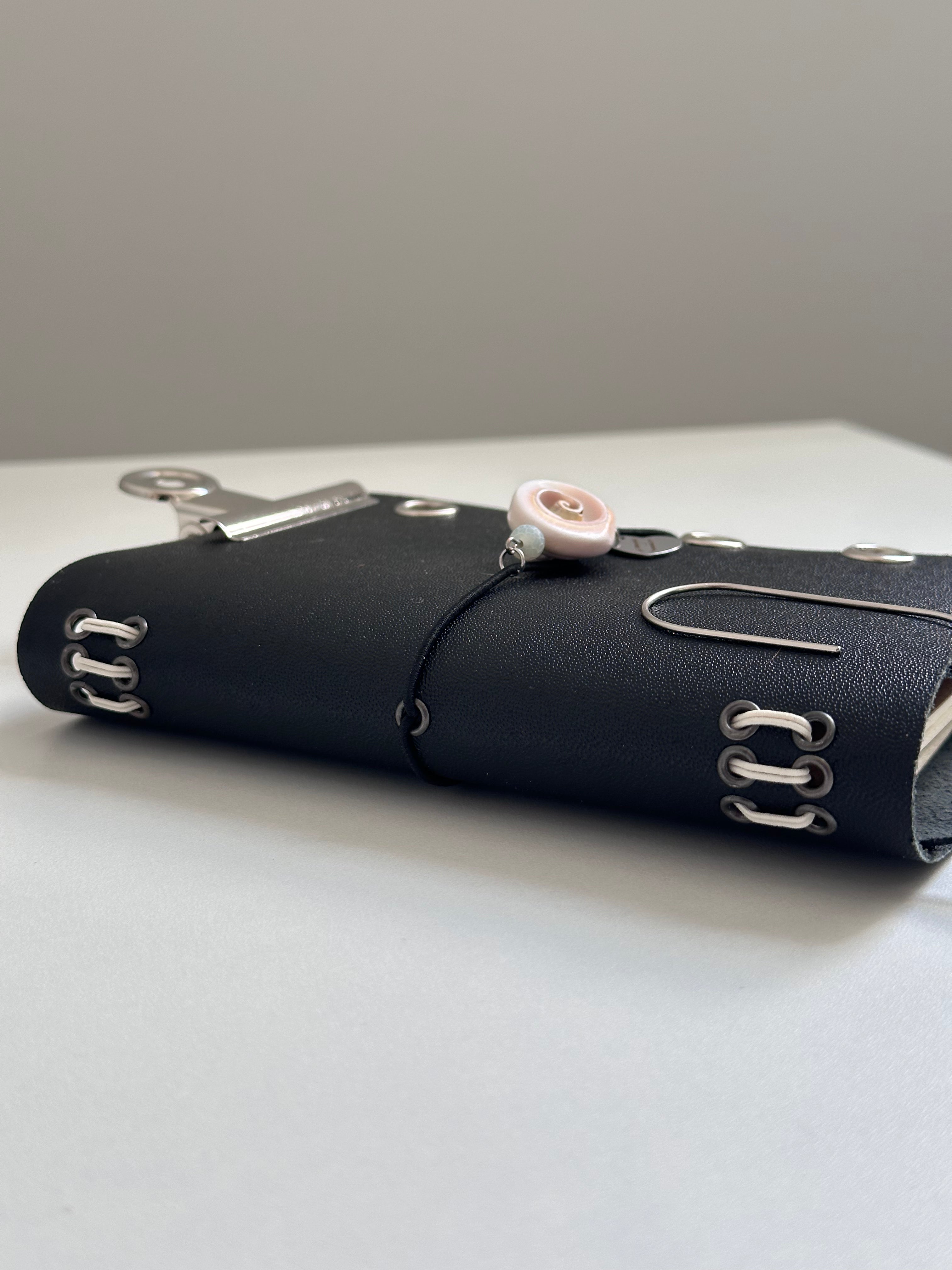a6 black leather refillable journal cover with inserts