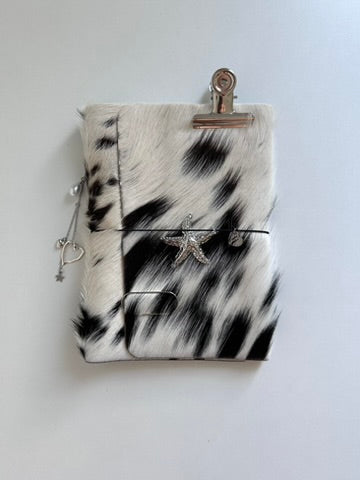 PRE-ORDER a5/a6 salt&pepper print leather refillable journal with secret charm