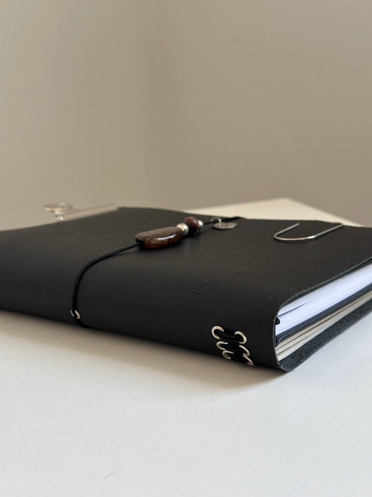 a5 black leather refillable journal cover with inserts