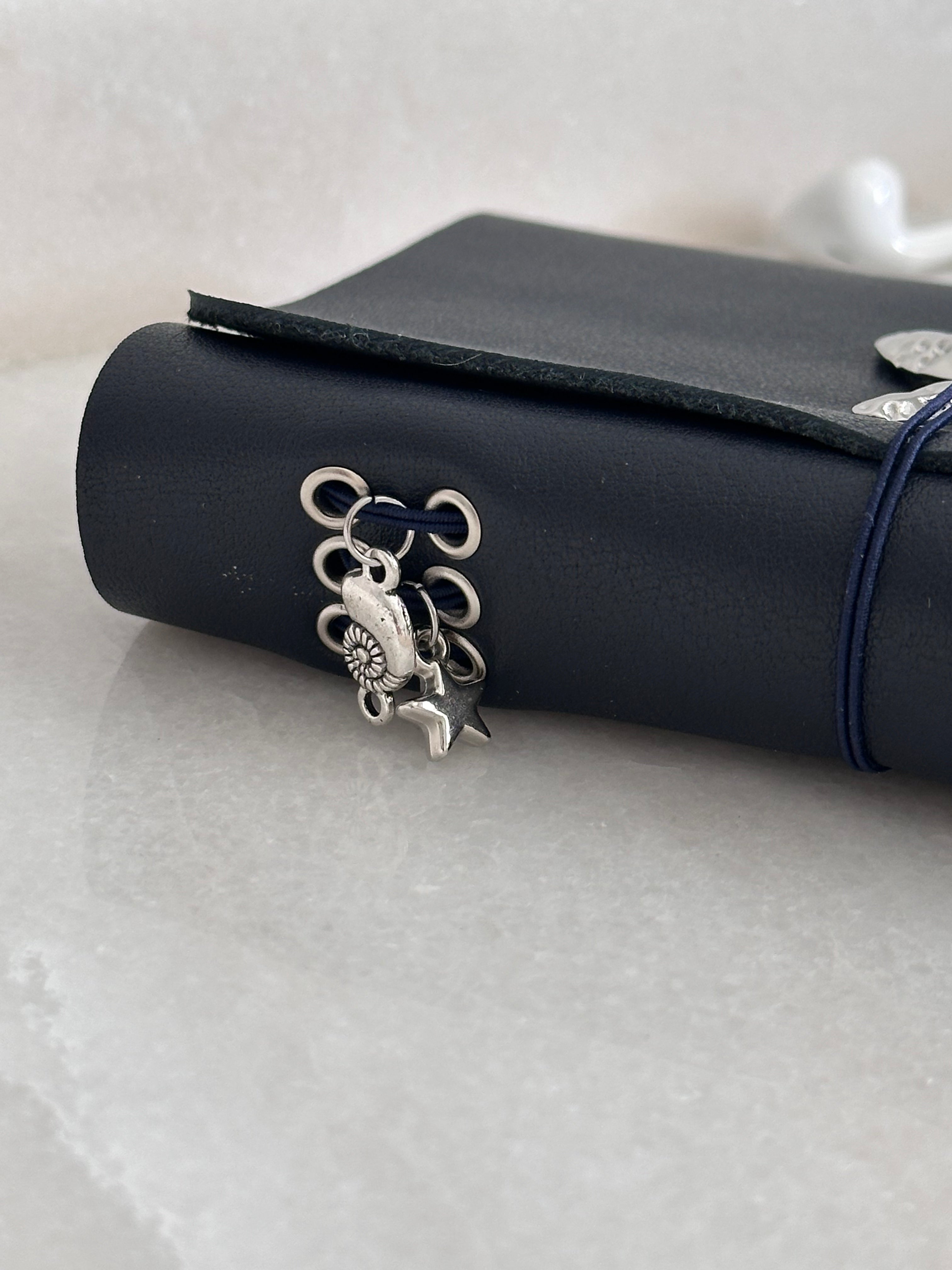 Soft Leather Journal with Sculptural Metal Object — Classic | A6 — Navy
